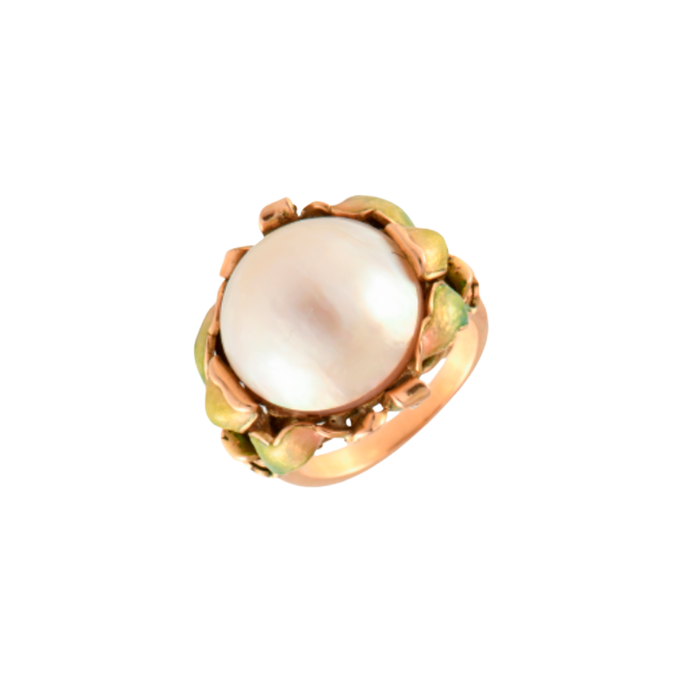 Anillo modernista con perla mabé