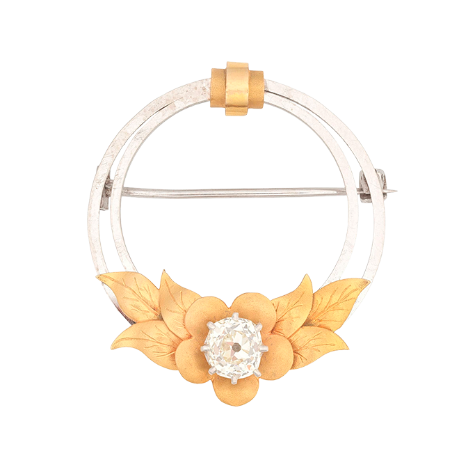 Broche eduardiano con diamante talla cojín