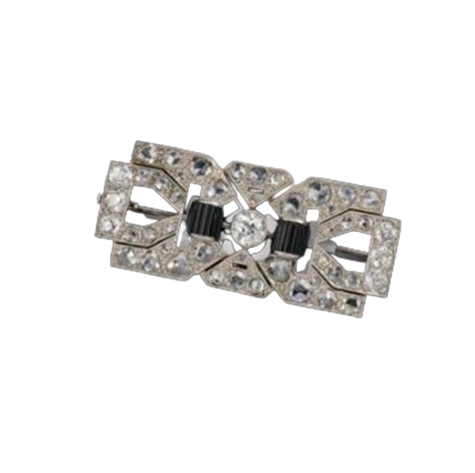 Broche Art Déco francés con diamantes y ónix