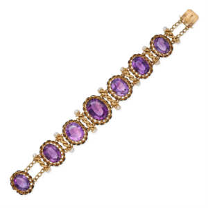 Brazalete francés de amatistas y perlas